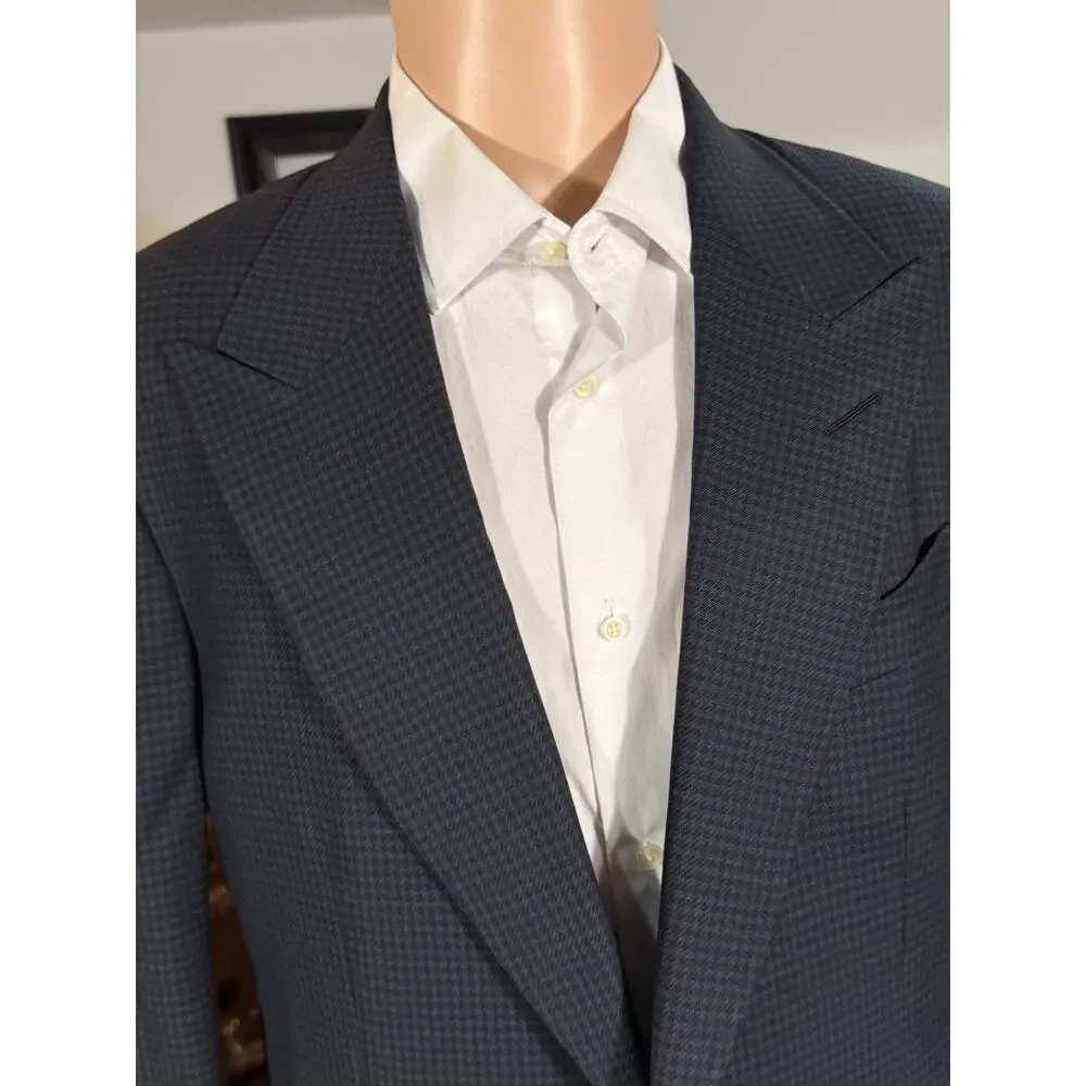 Tom Ford Blue Houndstooth Blazer Peak Lapel Sport Jacket 50 40R Wool Shelton EUC